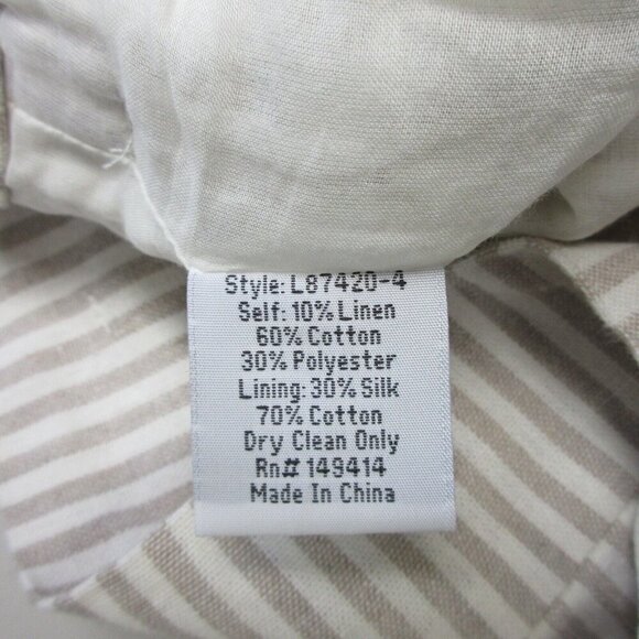 Johnny Was Jade Ciana Paper Bag Short Women L Beige Stripe Linen Cotton Belt 261 - Picture 4 of 10